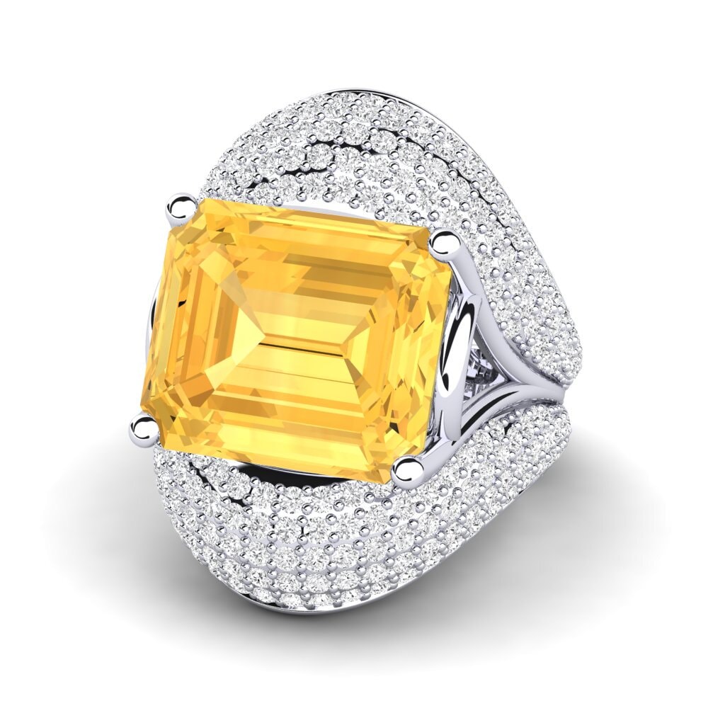 White Silver Citrine Engagement Ring Benvolio