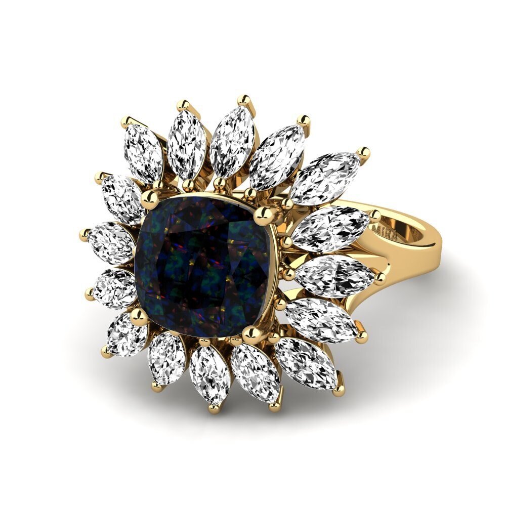 18k Oro Amarillo Opalo Negro Anillo de compromiso Berard