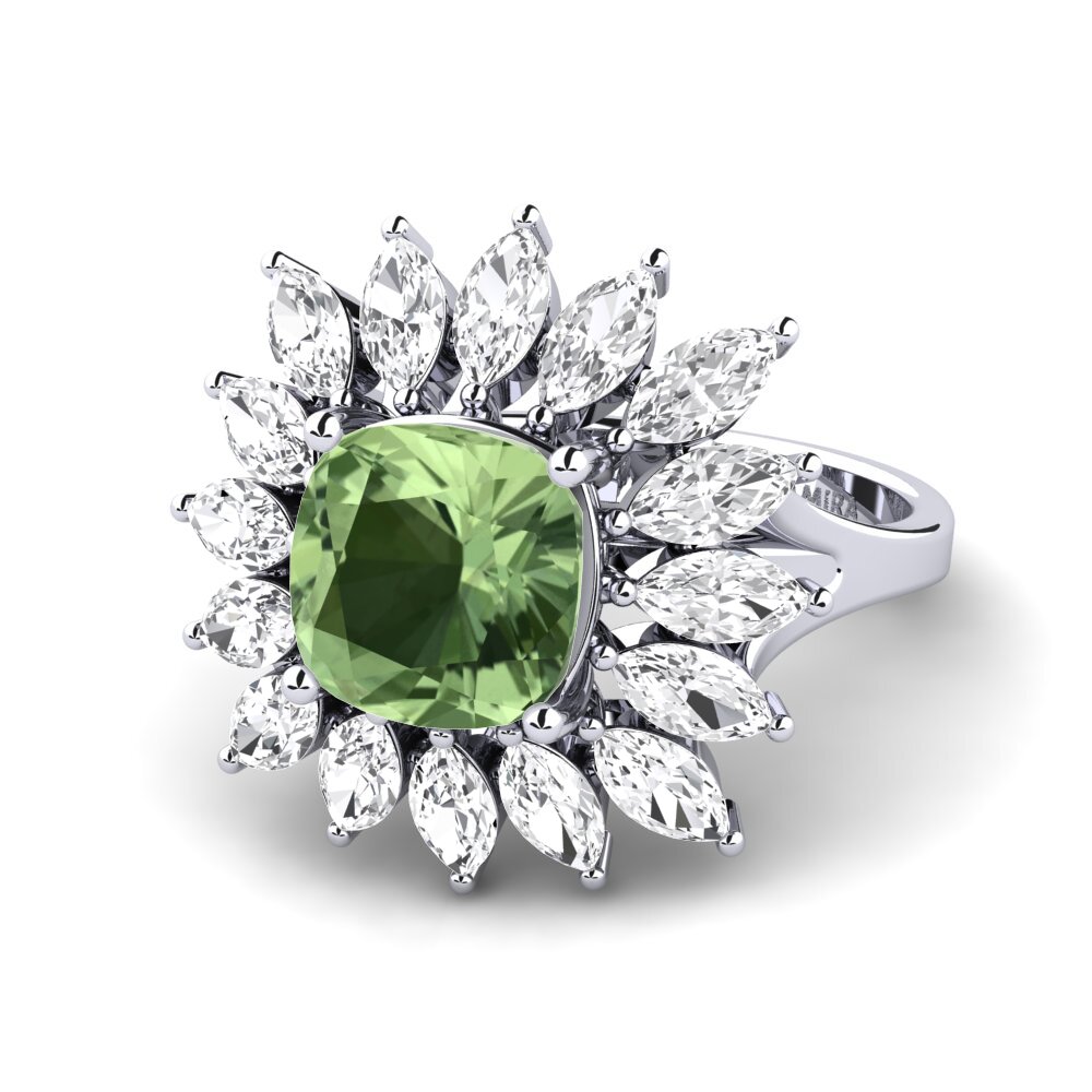 White Silver Green Sapphire Engagement Ring Berard