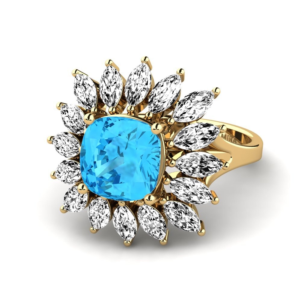 9k Oro Amarillo Topacio azul Anillo de compromiso Berard