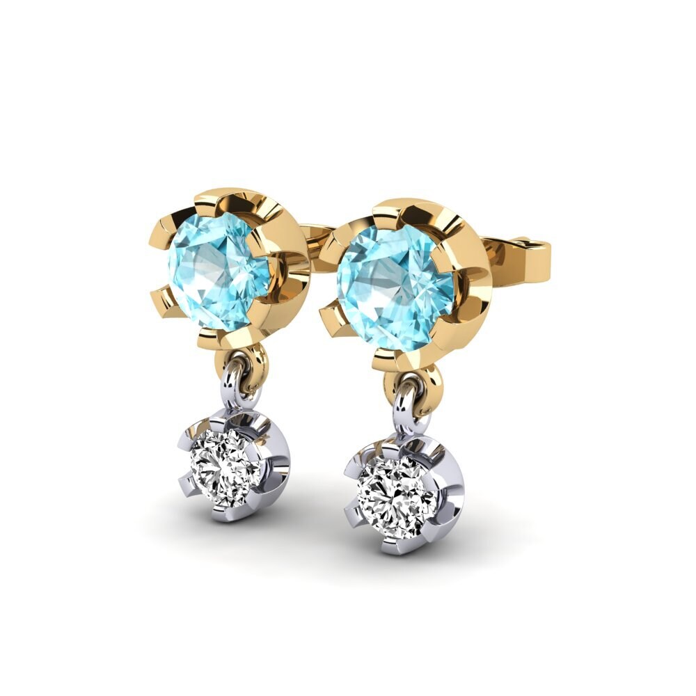 18ct Yellow & White Gold Blue Zircon Women's Earring Berceste