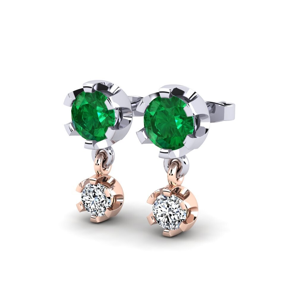 14ct White & Rose Gold Emerald (Lab Created) Women's Earring Berceste