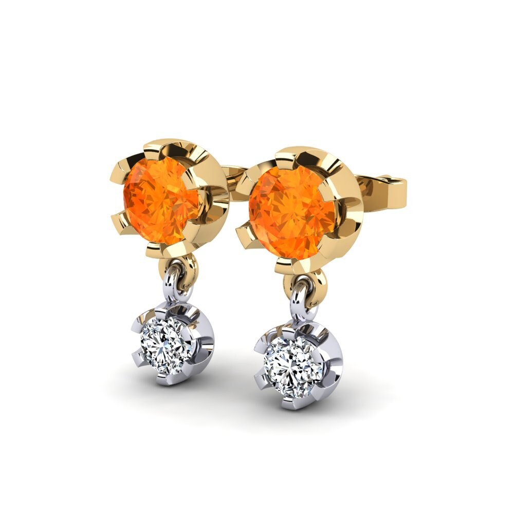 14K Yellow & White Gold Orange Sapphire Earring Berceste