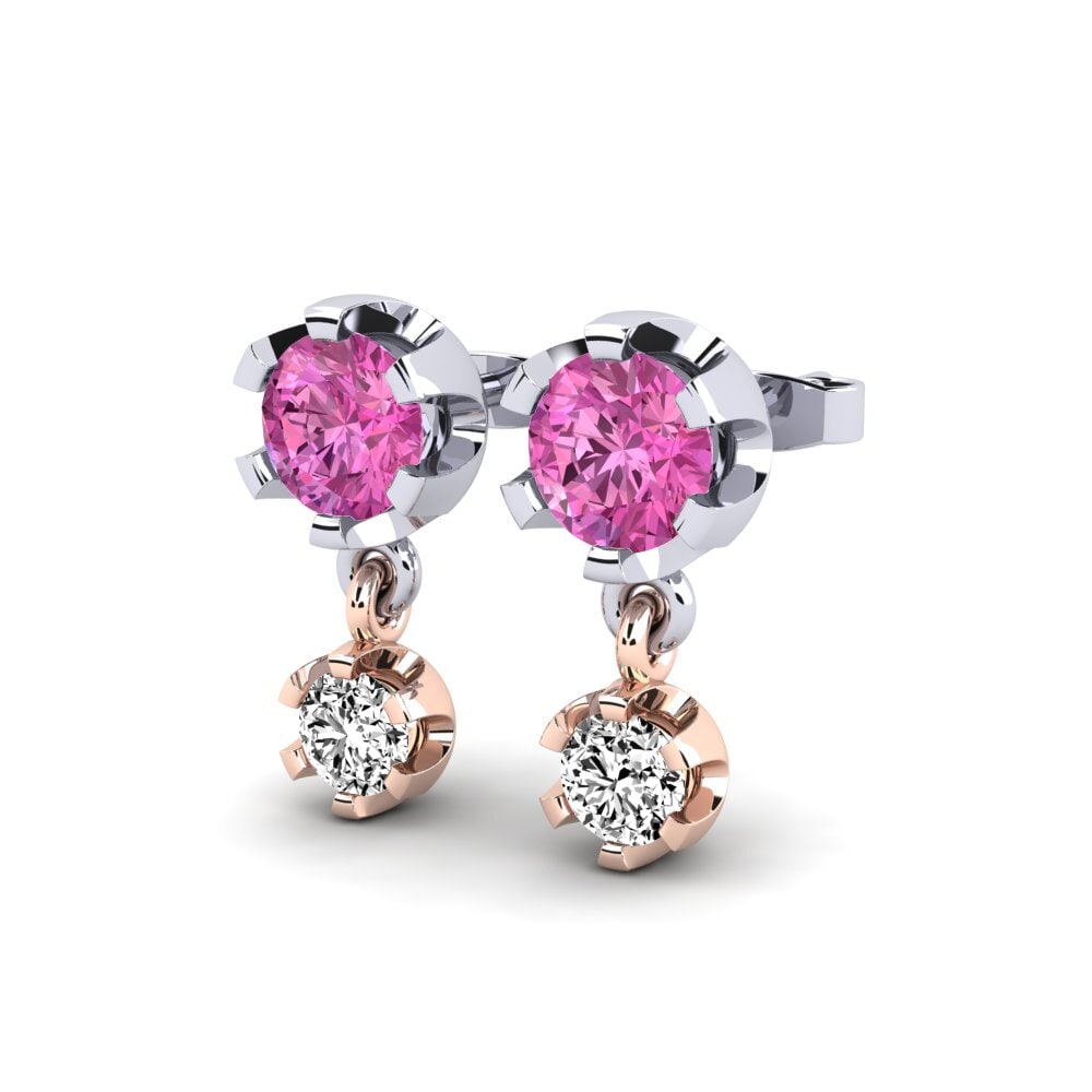 14k Oro Blanco & Rosa Topacio Rosa Pendiente de mujer Berceste