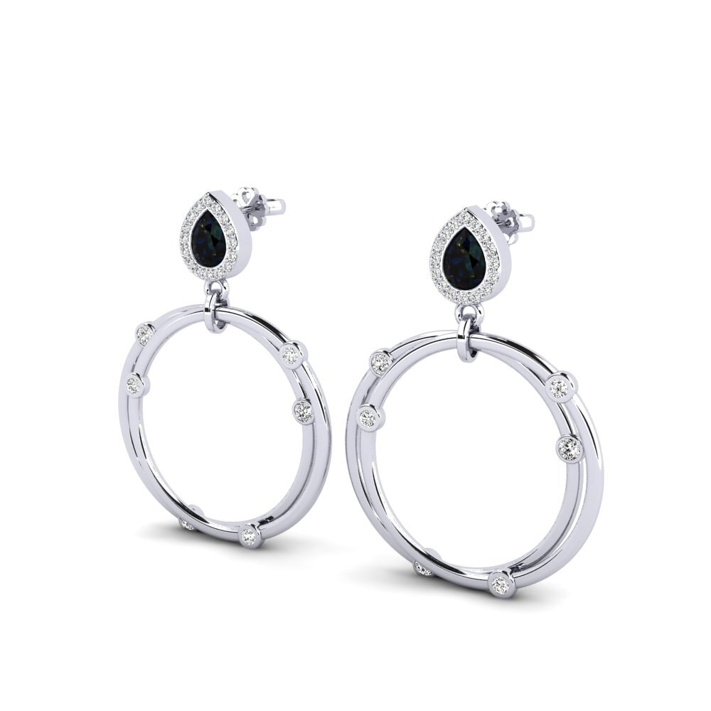 14k Oro Blanco Opalo Negro SYLVIE Pendientes Berdea