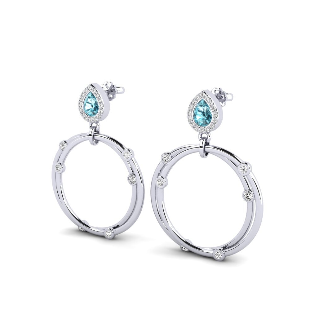 18k Oro Blanco Circón Azul SYLVIE Pendientes Berdea