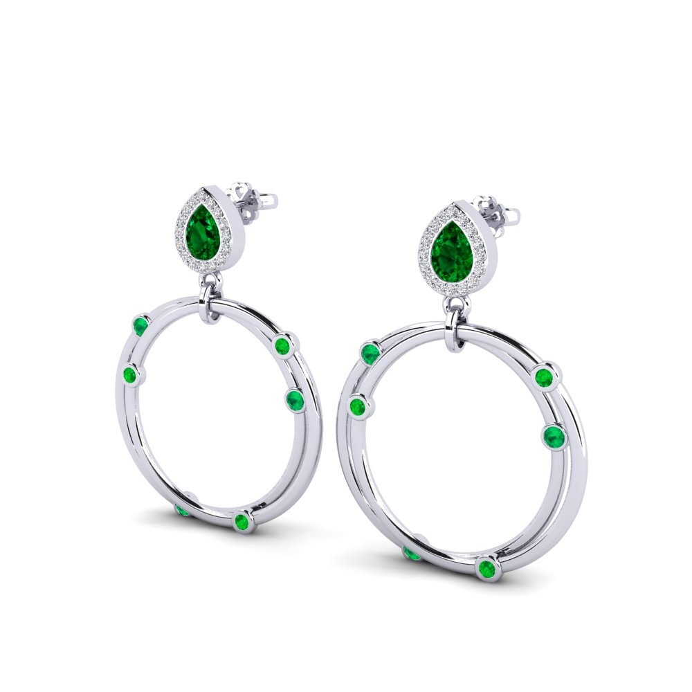 18k Oro Blanco Circonita Verde SYLVIE Pendientes Berdea