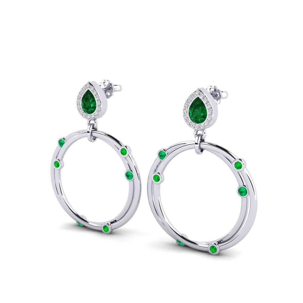 14k Oro Blanco Esmeralda (creada en laboratorio) SYLVIE Pendientes Berdea