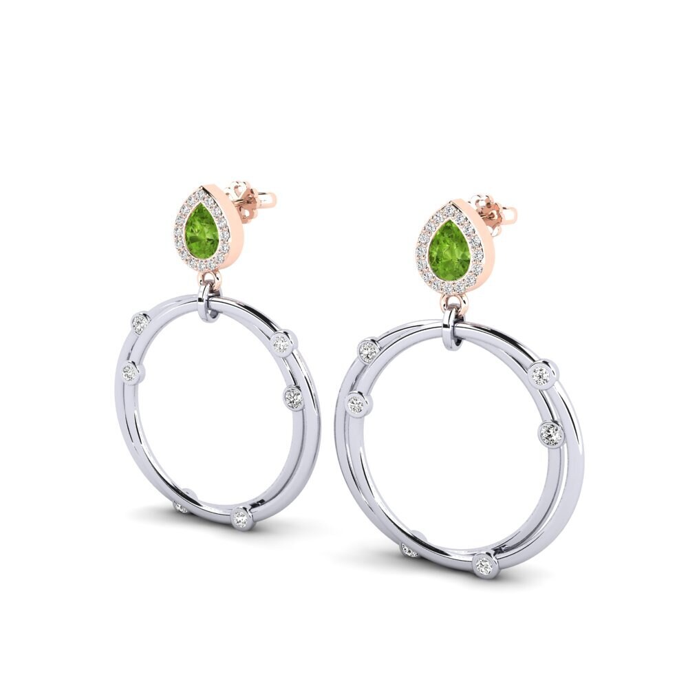 14k Oro Blanco & Rosa Peridoto SYLVIE Pendientes Berdea