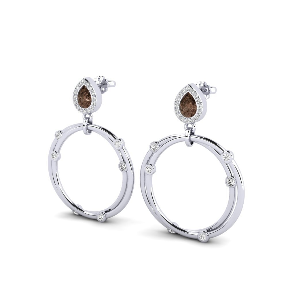 18k Oro Blanco Cuarzo humo SYLVIE Pendientes Berdea