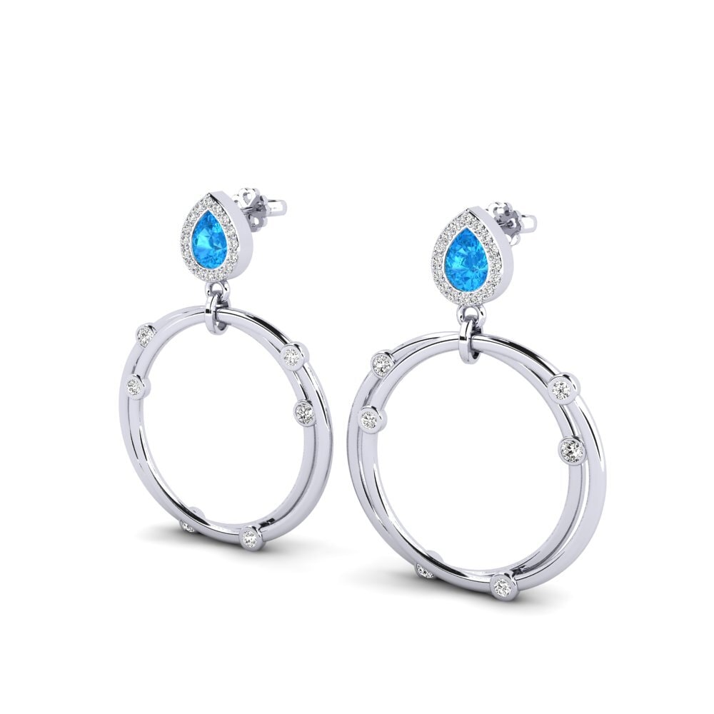 18k Oro Blanco Topacio azul SYLVIE Pendientes Berdea