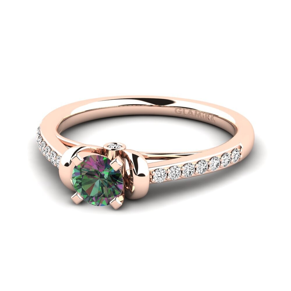 14k Oro Rosa Topacio Místico Anillo de compromiso Berdina