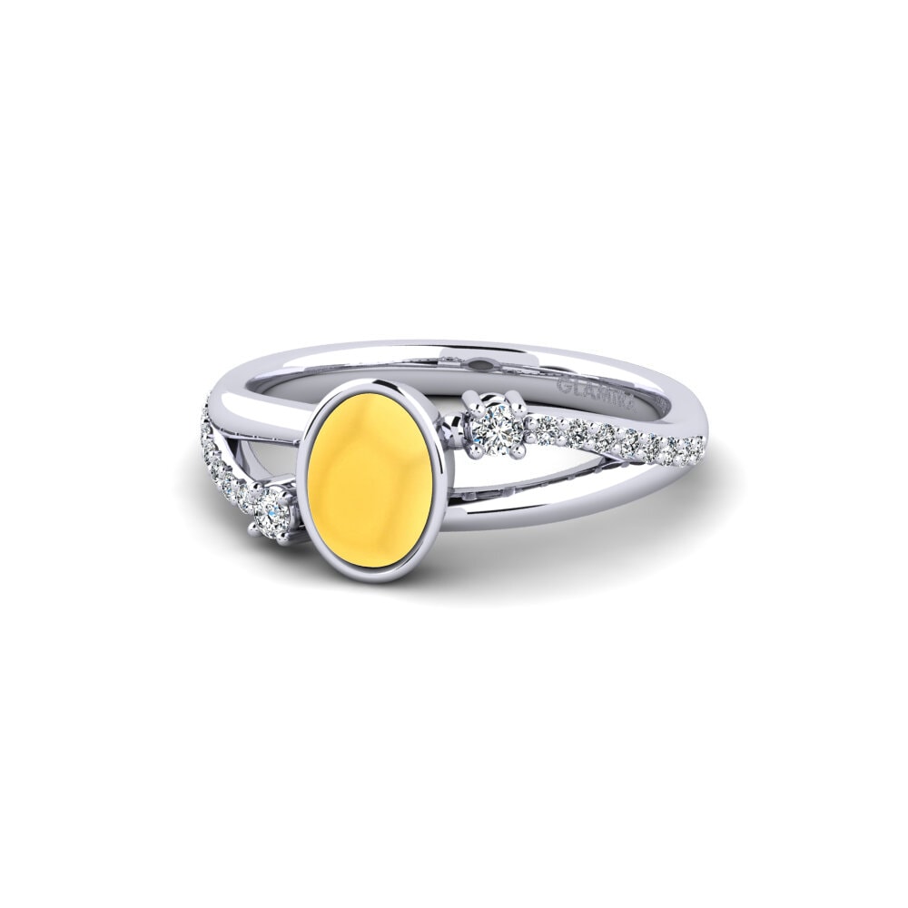 18k Oro Blanco Citrino Cabujón Anillo de compromiso Beriyman - Cabochon Oval