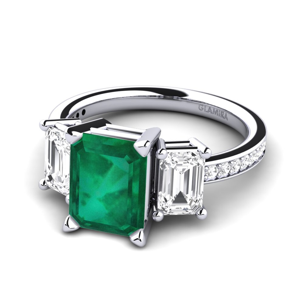 White Silver Emerald Engagement Ring Bernie