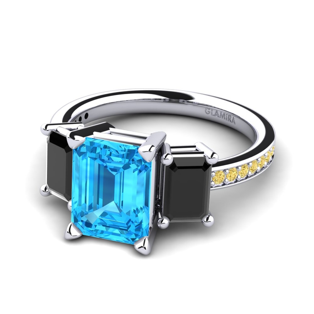 18k Oro Blanco Topacio azul Anillo de compromiso Bernie