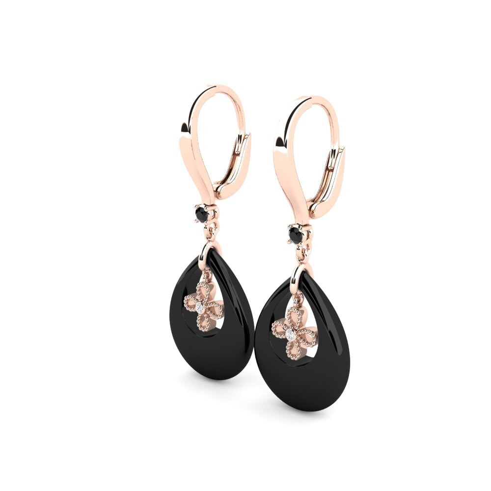 14k Oro Rosa Ónix Negro Pendiente de mujer Bertelsen