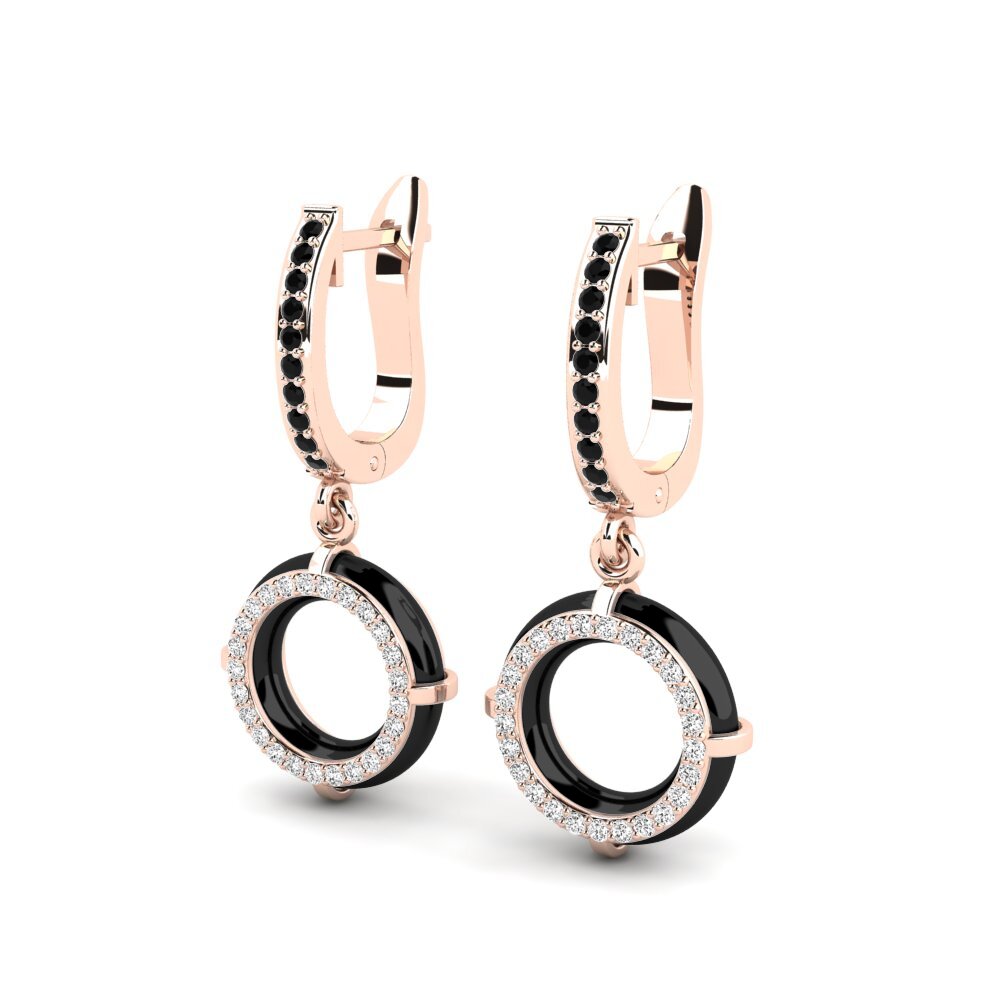 14k Oro Rosa Ónix Negro Pendiente de mujer Beverlin