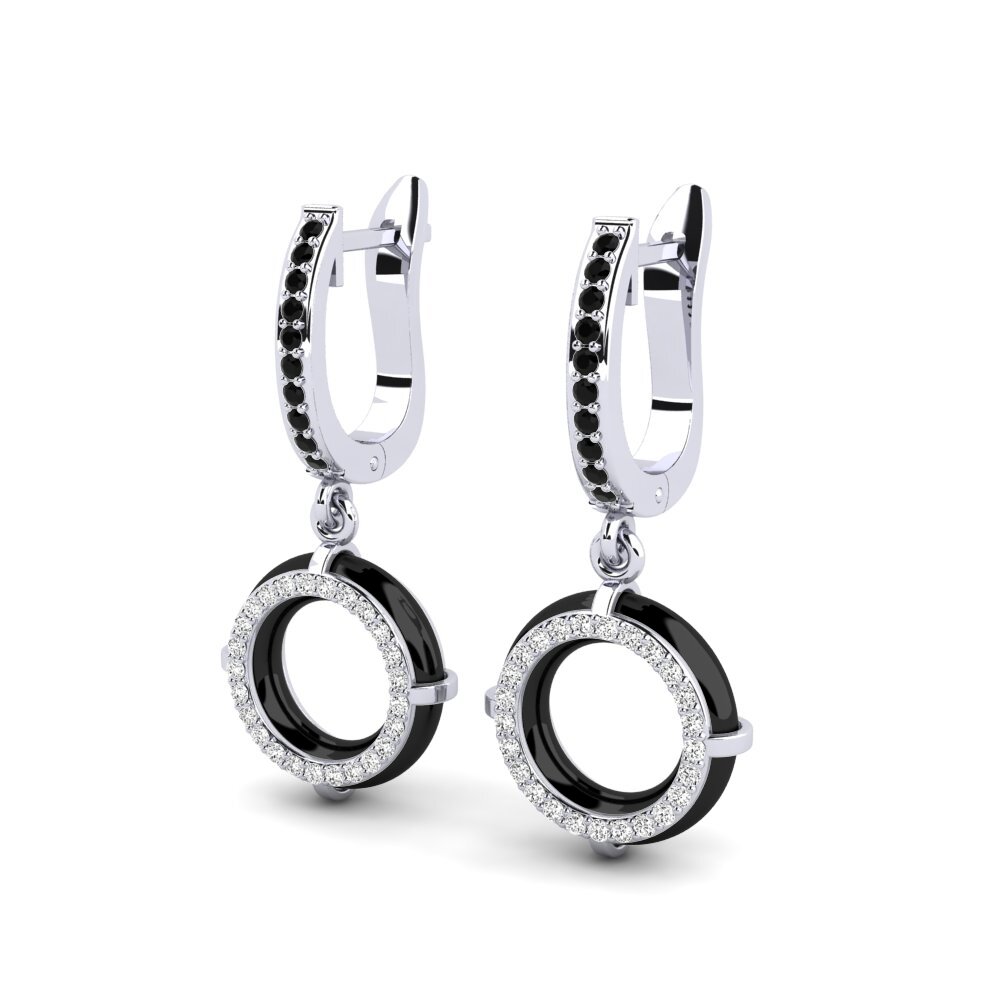 9k Oro Blanco Ónix Negro Pendiente de mujer Beverlin