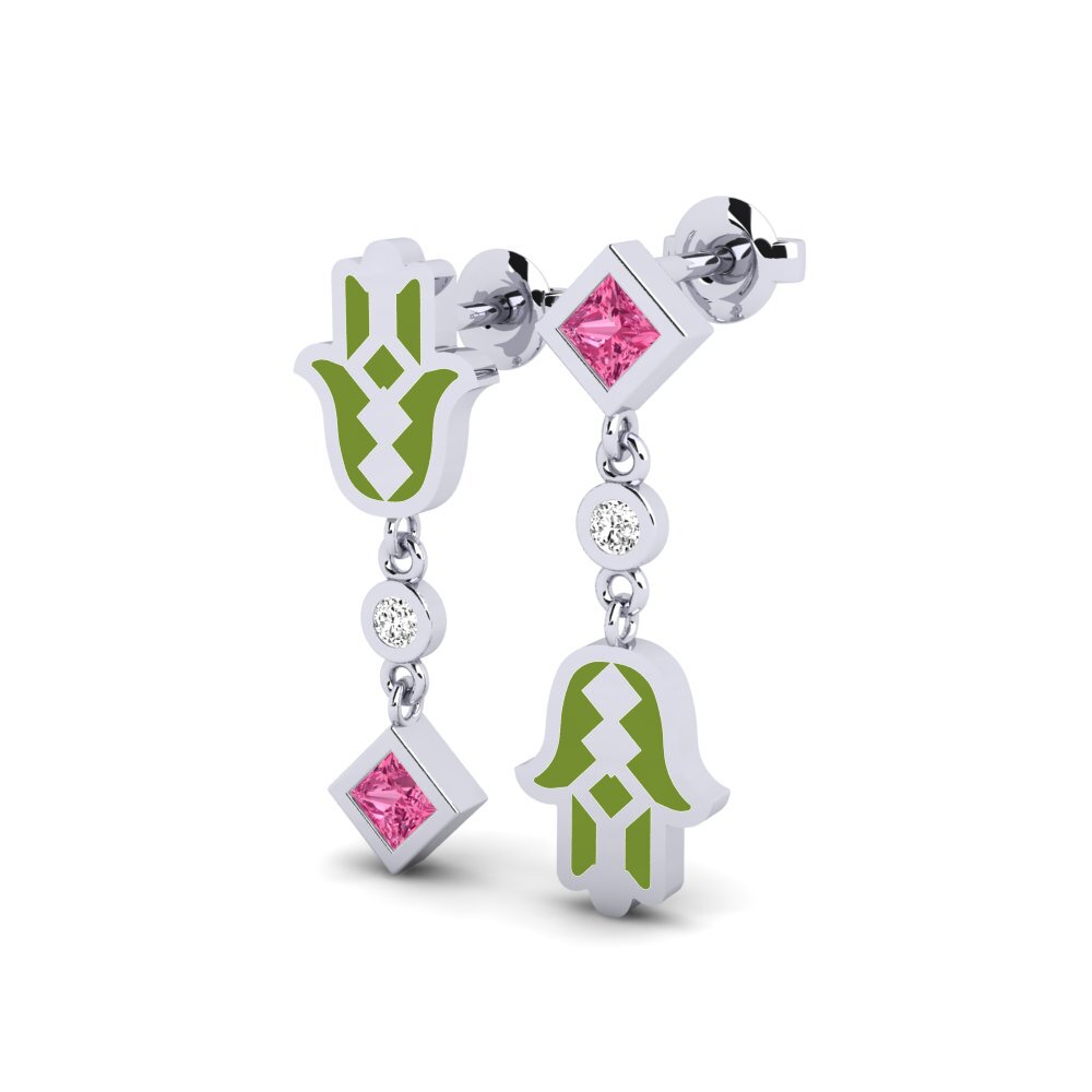 Plata 925 Turmalina rosa Pendiente de mujer Bhaagy