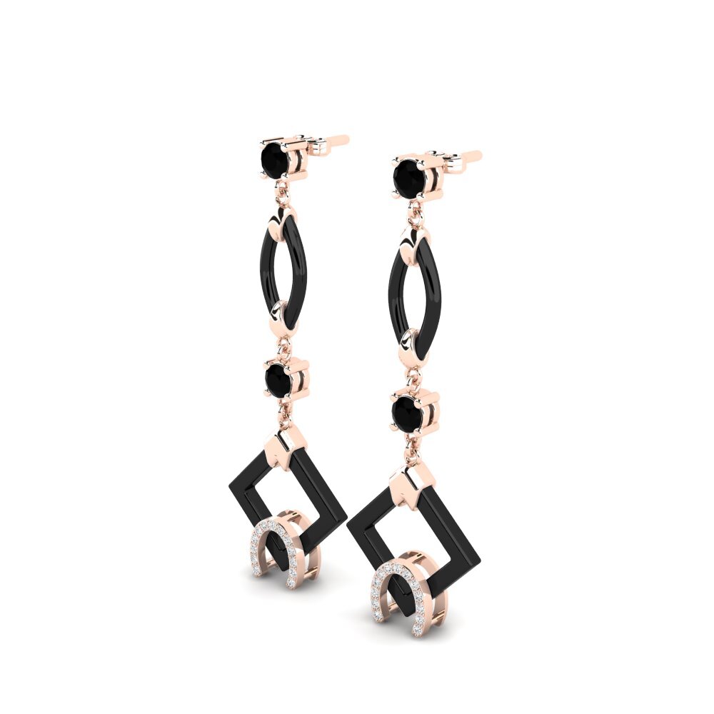 14k Oro Rosa Ónix Negro Pendiente de mujer Bigley
