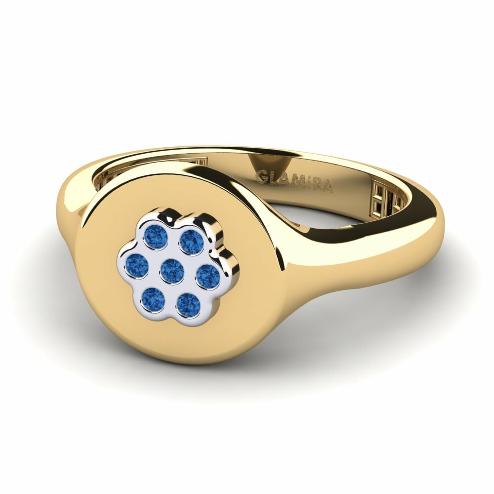 Bagues Or Jaune & Blanc 18k Zircone Bleu Foncé Pinky