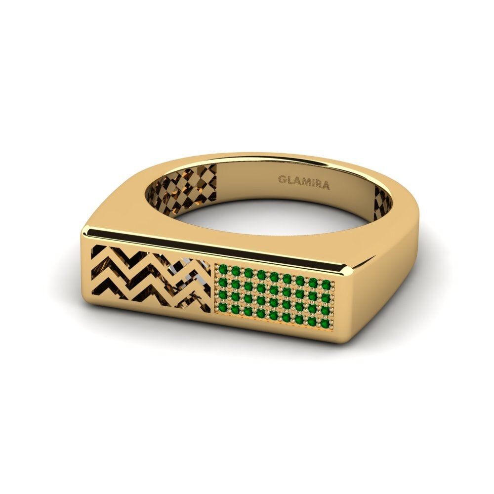 14k Oro Amarillo Circonita Verde Anillo de Hombre Bisogno