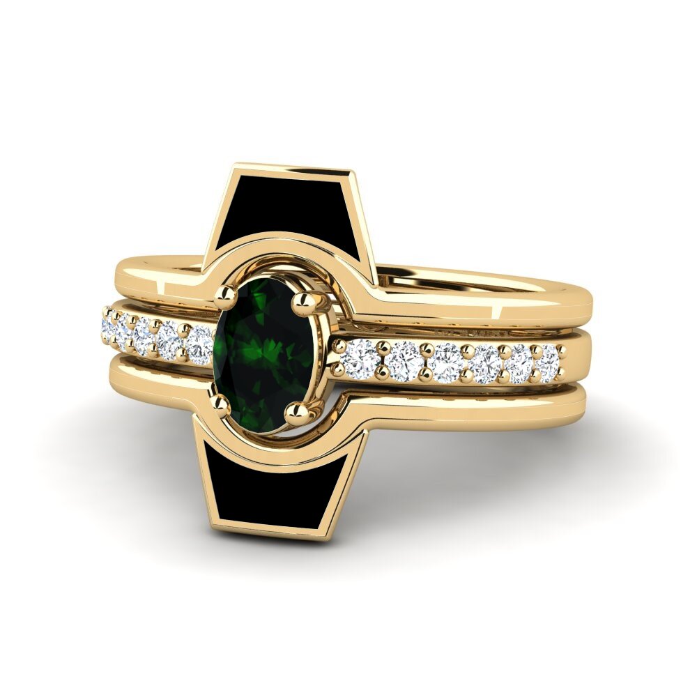 Bagues Or Jaune 14k Tourmaline Verte Enhancer