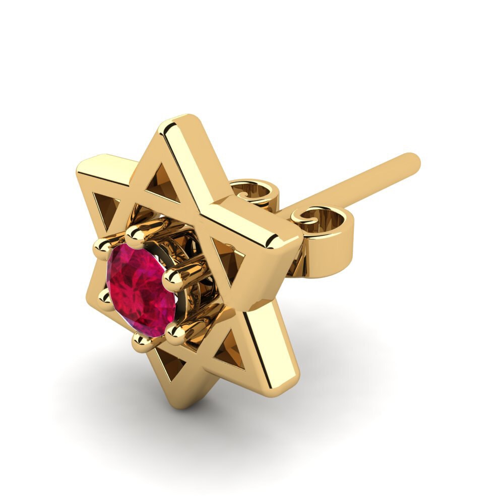 9ct Yellow Gold Ruby Men's Earring Blaesus