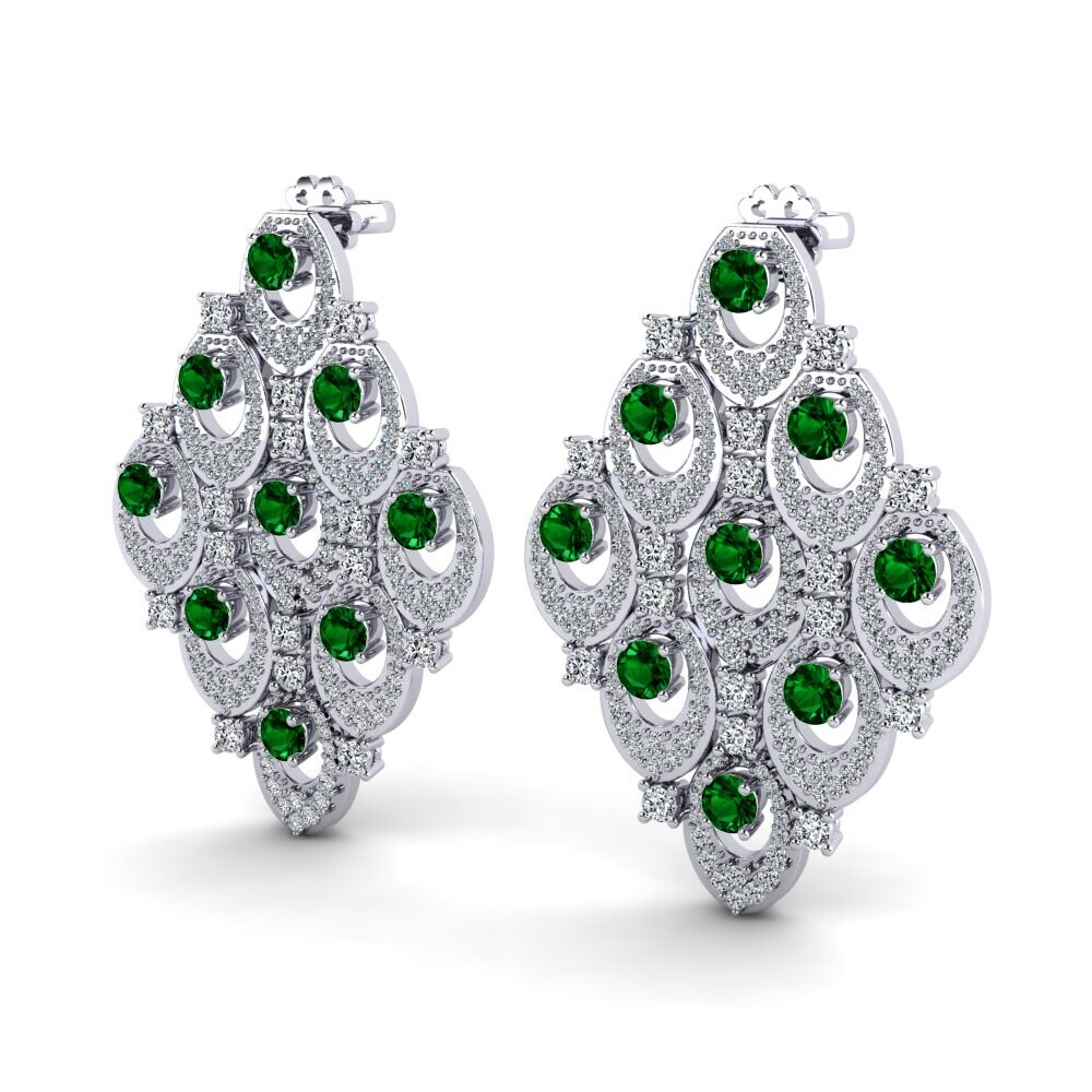 18k Oro Blanco Circonita Verde Pendiente de mujer Blaire