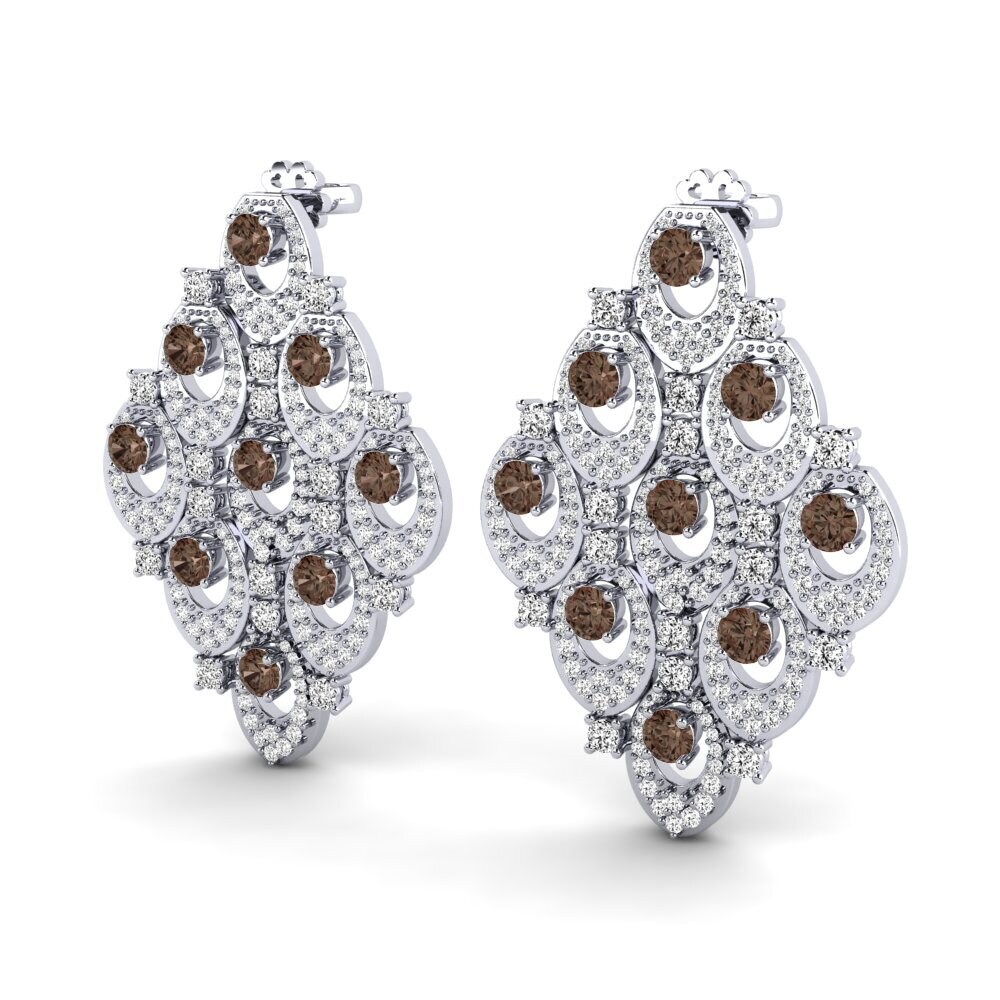 18k Oro Blanco Cuarzo humo Pendiente de mujer Blaire