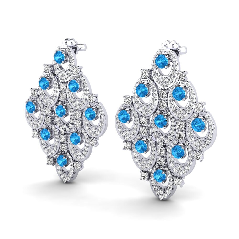 18k Oro Blanco Topacio azul Pendiente de mujer Blaire