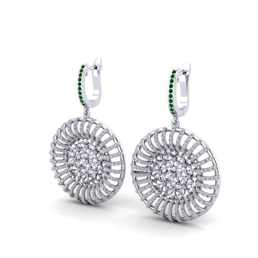 18k Oro Blanco Circonita Verde Pendiente de mujer Blancco