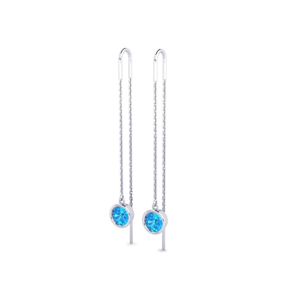 14k Oro Blanco Topacio azul Pendiente de mujer Blosel