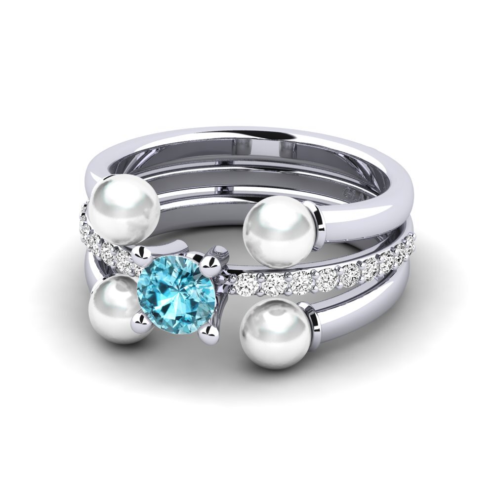 950 Platinum Blue Zircon Ring Bodend SET