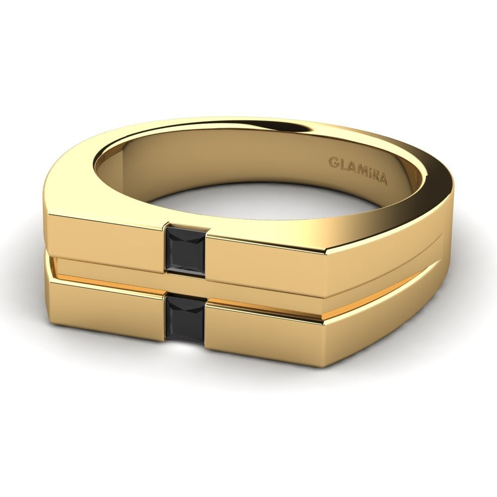 9ct Yellow Gold Black Sapphire Men's Ring Bogdan