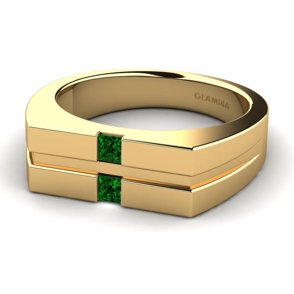 14k Oro Amarillo Circonita Verde Anillo de Hombre Bogdan
