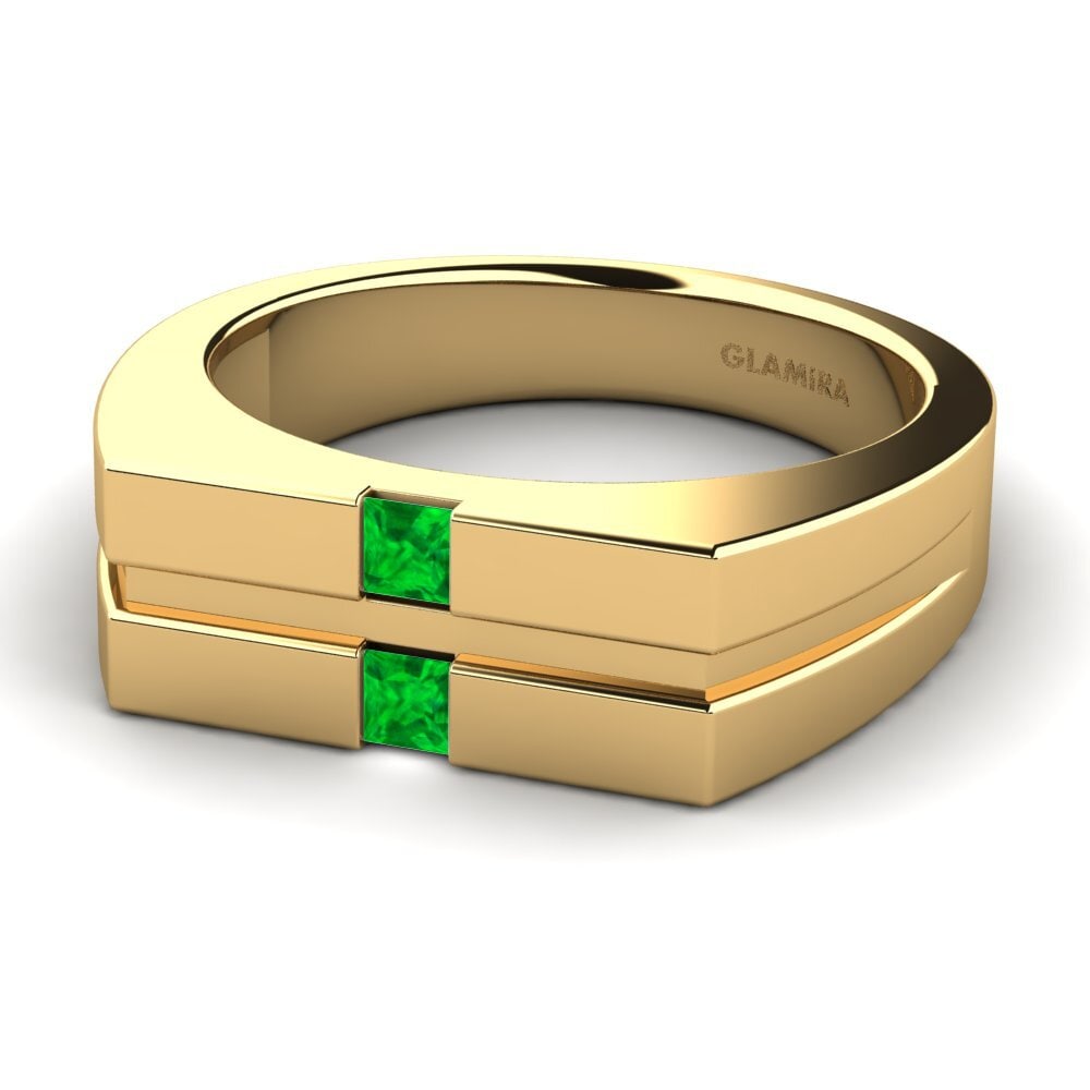 14k Oro Amarillo Esmeralda Anillo de Hombre Bogdan