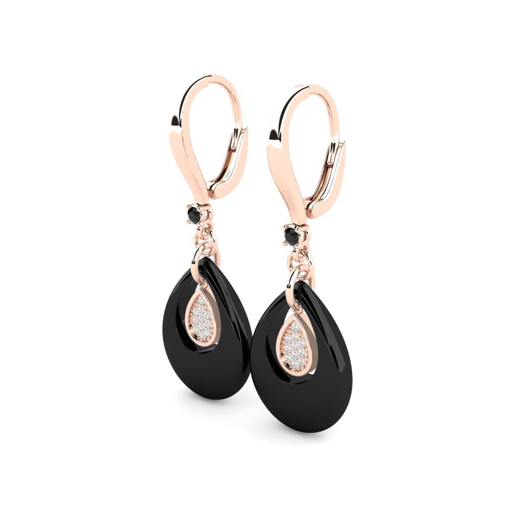 14k Oro Rosa Ónix Negro Pendiente de mujer Boger