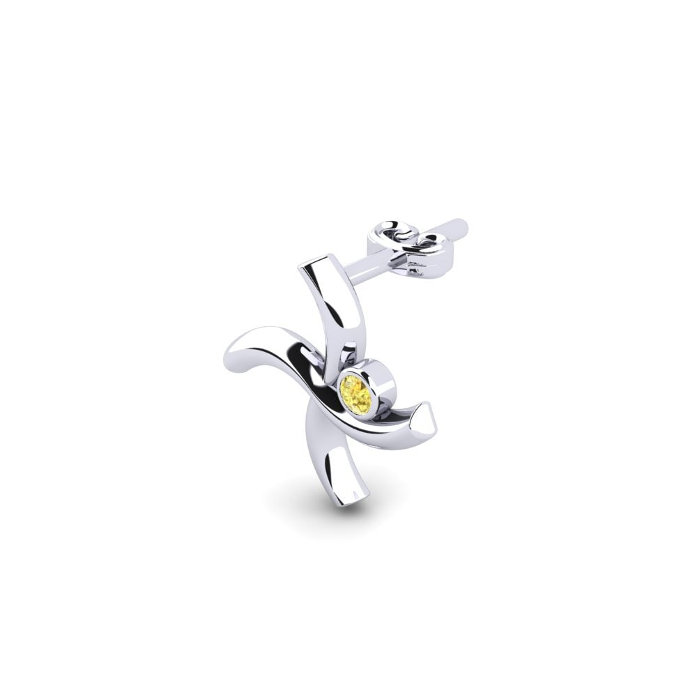 White Silver Yellow Sapphire Men's Earring Bombote