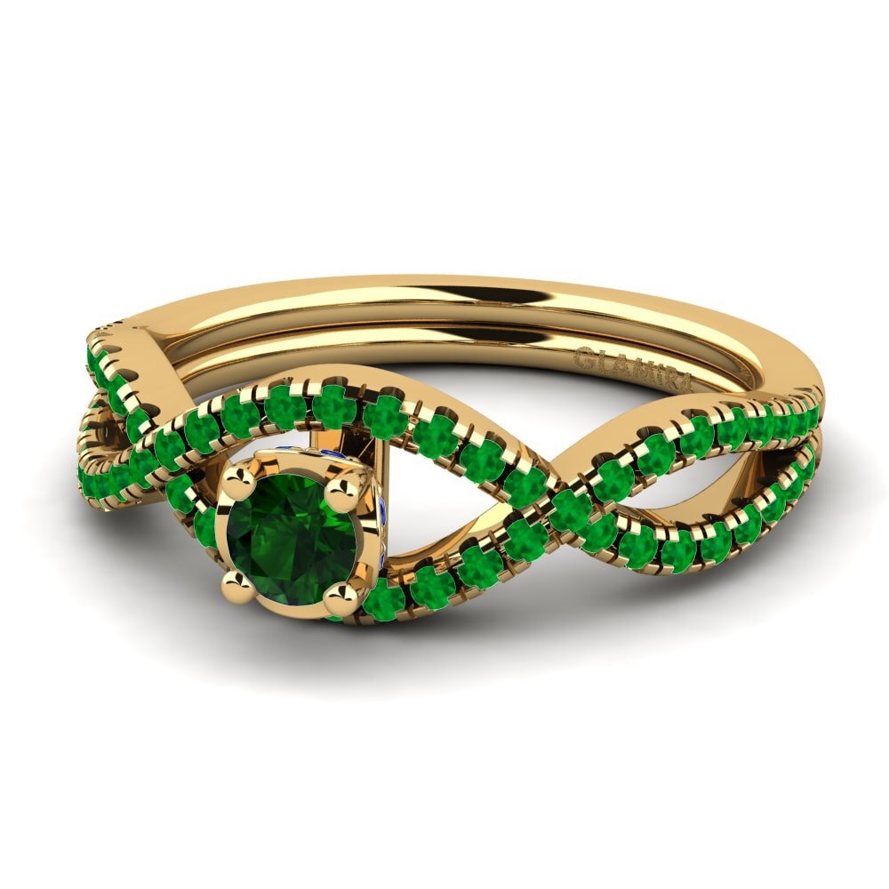 14ct Yellow Gold Green Tourmaline Engagement Ring Bonita 0.16 crt