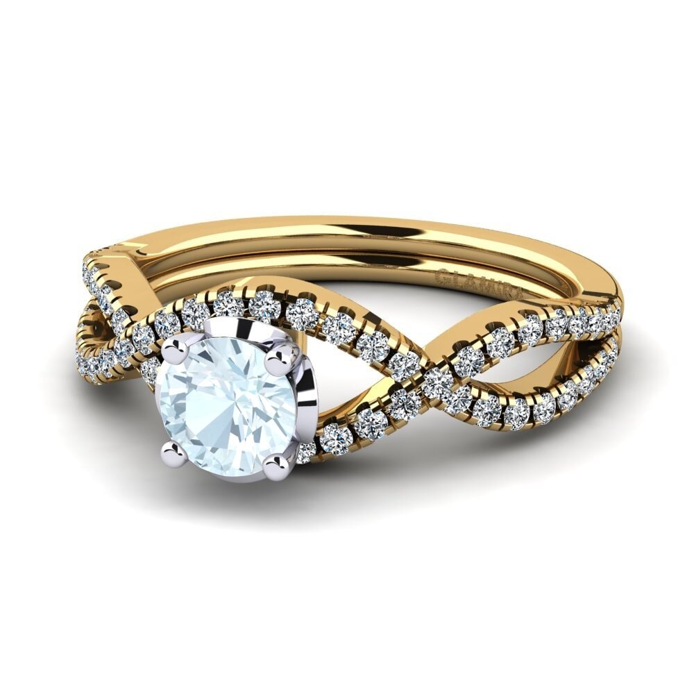 Exclusive Aquamarine 14ct Yellow & White Gold Coloured Engagement Rings