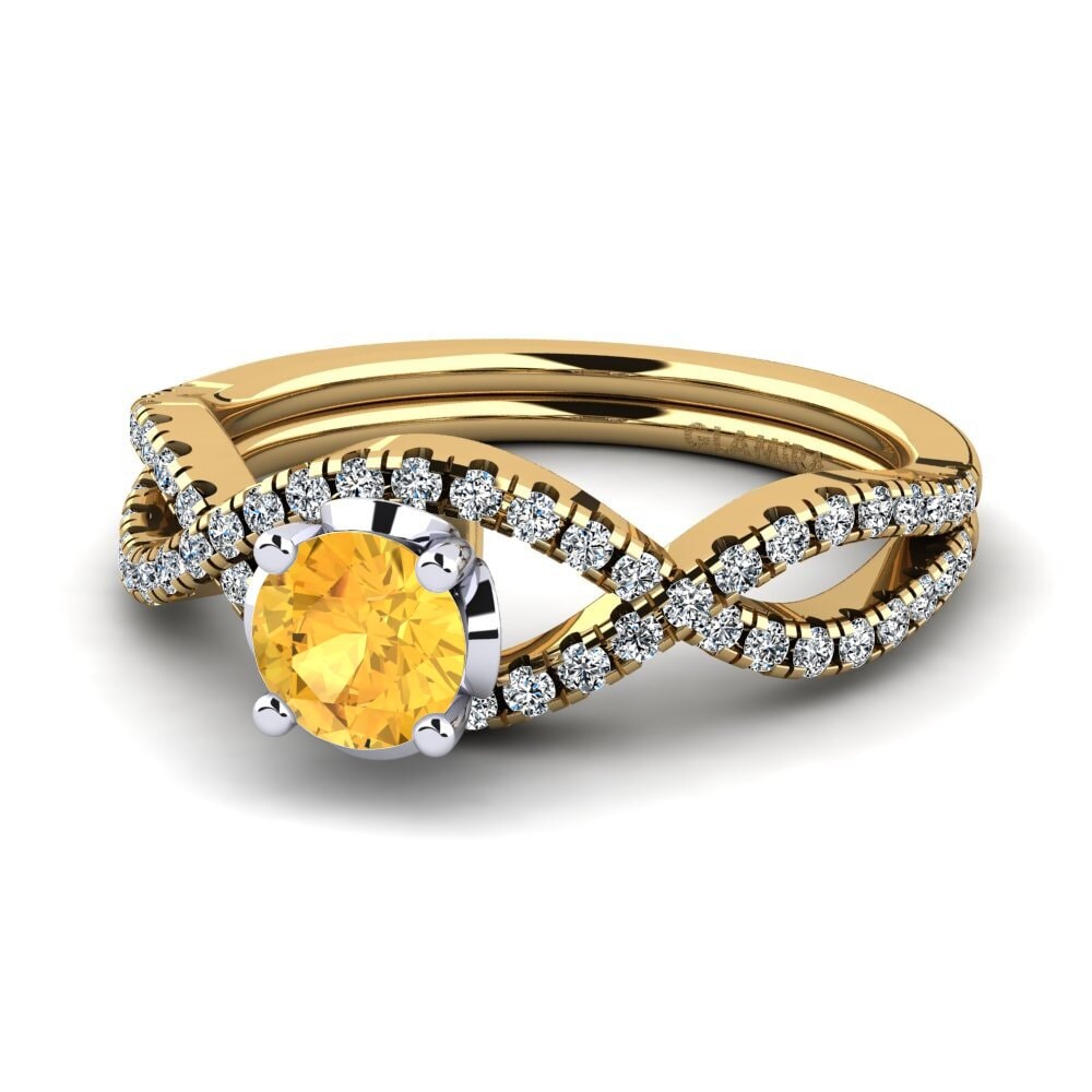 Anillos de compromiso con diamantes de colores 14k Oro Amarillo & Blanco Citrino Exclusive