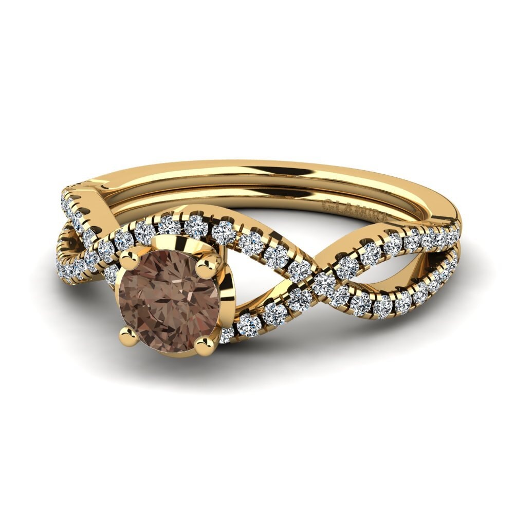 Anillos de compromiso con diamantes de colores 18k Oro Amarillo Cuarzo humo Exclusive