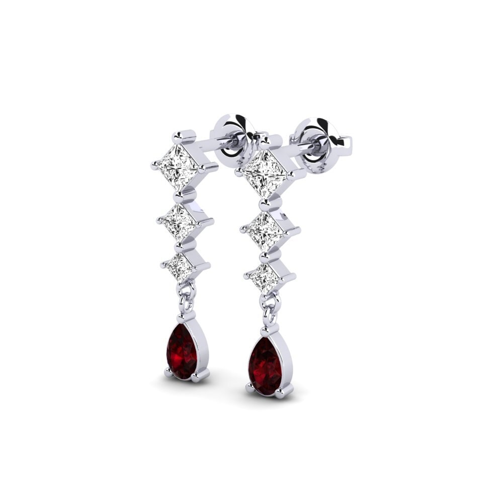 18k White Gold Garnet Women's Earring Bordeaux