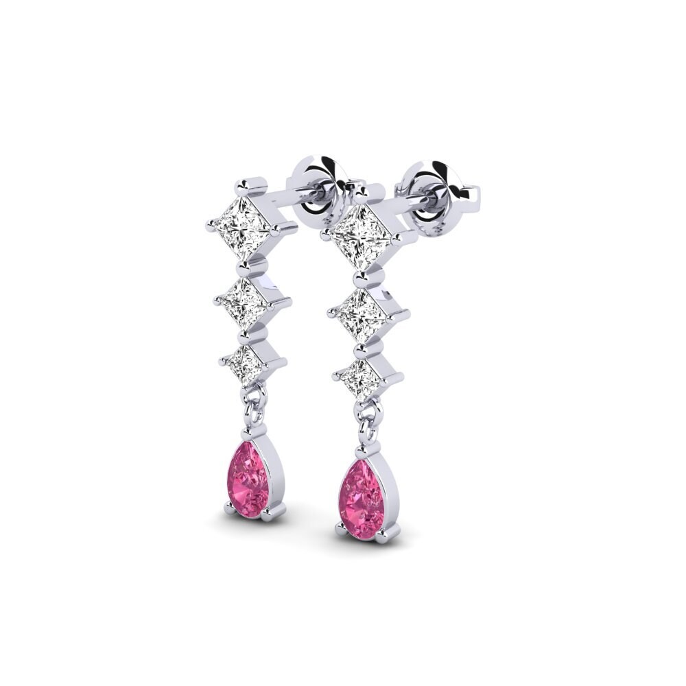 9k White Gold Pink Tourmaline Women's Earring Bordeaux