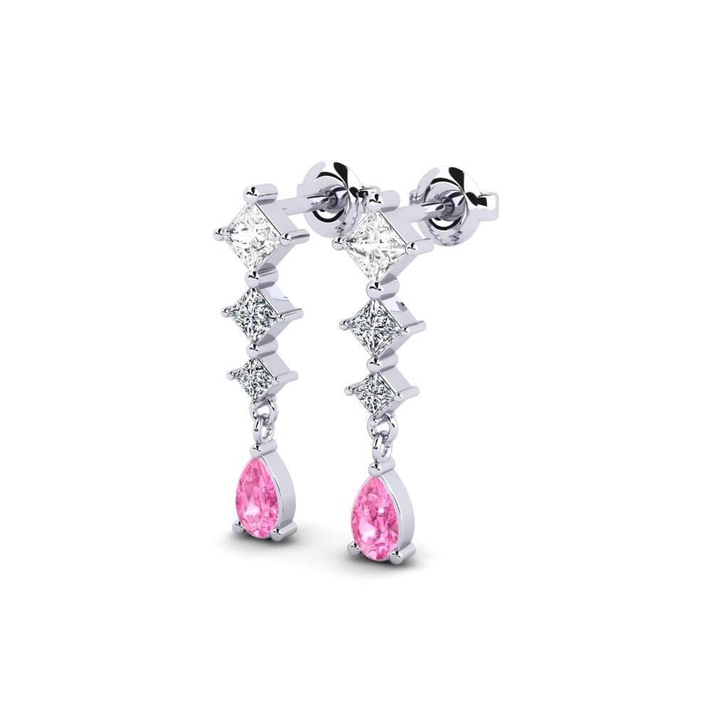 18k White Gold Pink Sapphire Women's Earring Bordeaux