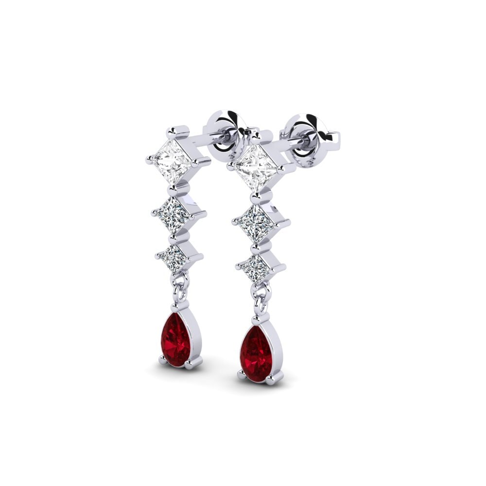9k White Gold Red Zirconia Women's Earring Bordeaux