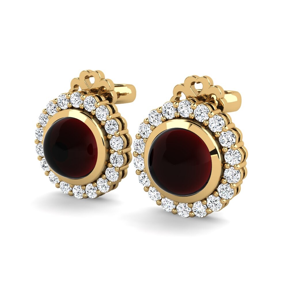 14k Oro Amarillo Granate Cabujón Pendiente de mujer Boriska