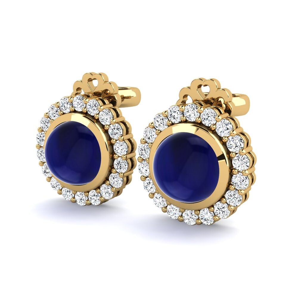 14ct Yellow Gold Cabochon Sapphire Women's Earring Boriska