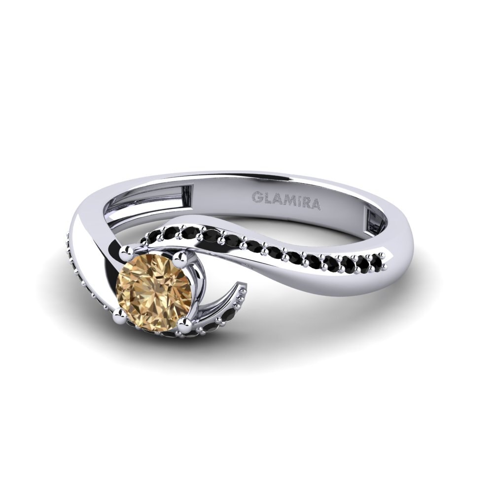 14ct White Gold Round Brown Diamond Engagement Ring Bostanget